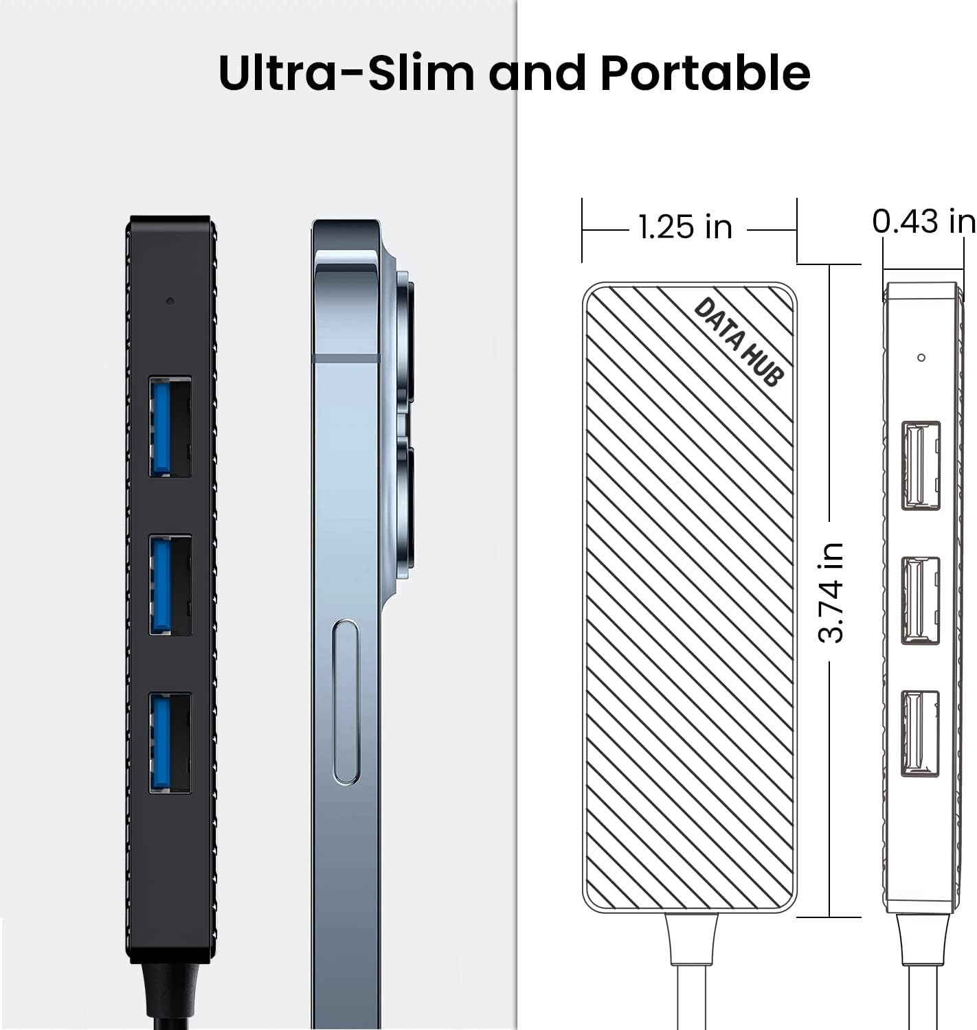 INVZI USB Hub 3.0 4-Port, Ultra Slim Data USB Splitter with 2ft Extended Cable Compatible for PC, MacBook, Mac Pro/Mini, iMac, Laptop, Surface Pro, PS4, XPS, Flash Drive, Xbox One, Mobile HDD
