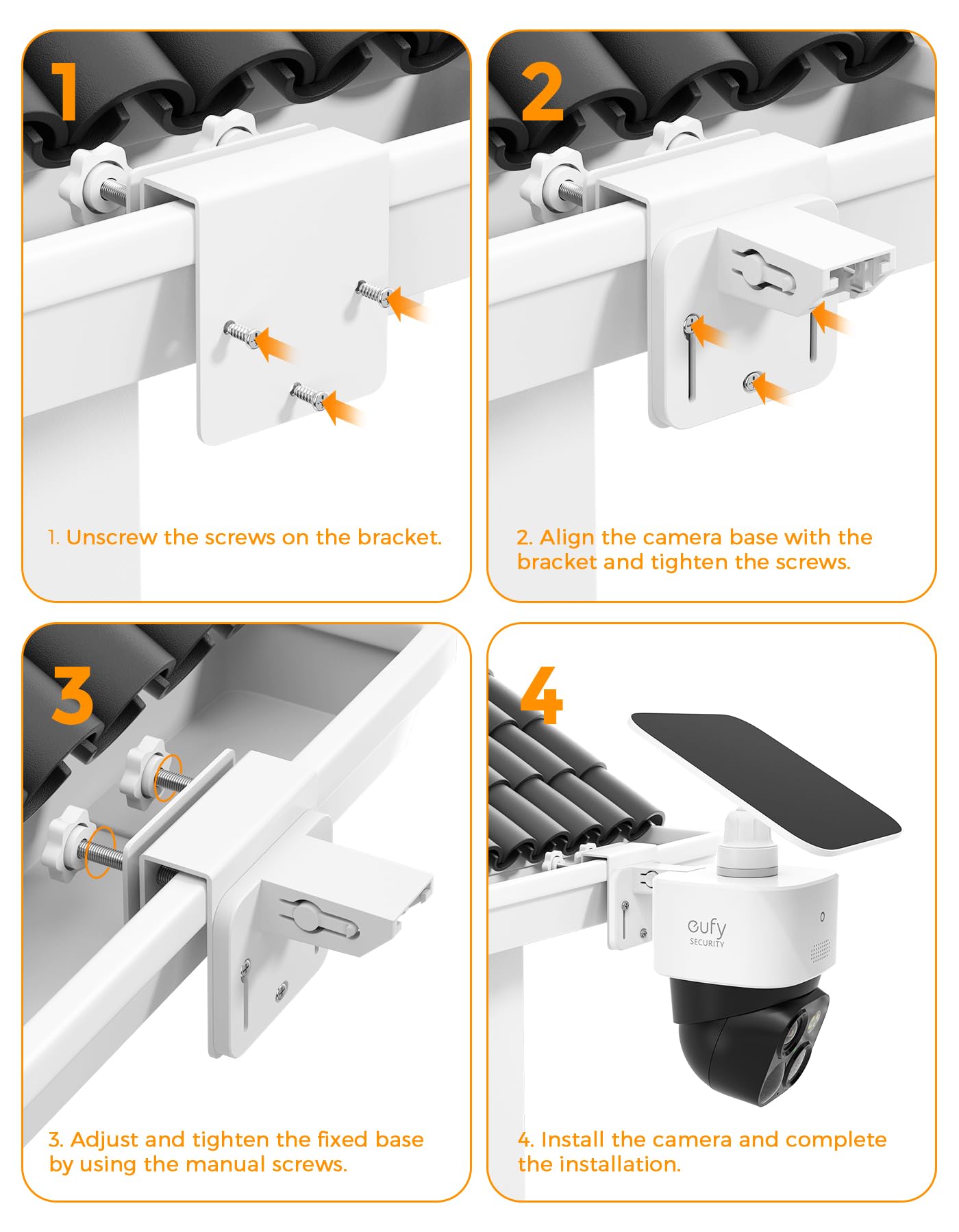 Support pour caméra de sécurité Eufy SoloCam S340/SoloCam E30/E42, support de caméra de sécurité solaire, vis anti-rouille, pas de perçage, compatible avec les caméras dôme IP PTZ extérieures