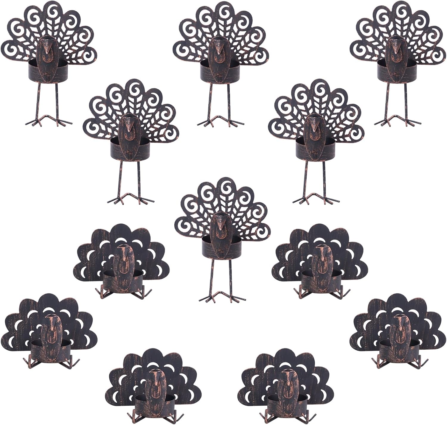 YEAHOME Thanksgiving Table Decor, 12 Pack Metal Turkey Candle Holders for Thanksgiving Decorations, Sitting Standing Bronze Turkey Tea Light Holder for Home Mantle Tabletop Centerpieces Fall Decor Bronze-480