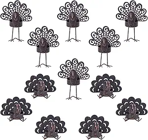 YEAHOME Thanksgiving Table Decor, 12 Pack Metal Turkey Candle Holders for Thanksgiving Decorations, Sitting Standing Bronze Turkey Tea Light Holder for Home Mantle Tabletop Centerpieces Fall Decor