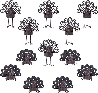 YEAHOME Thanksgiving Table Decor, 12 Pack Metal Turkey Candle Holders for Thanksgiving Decorations, Sitting Standing Bronze Turkey Tea Light Holder for Home Mantle Tabletop Centerpieces Fall Decor