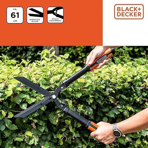 BLACK+DECKER Heckenschere - Gezahnte Stahlklingen - 61 CM - Schwarz/Orange