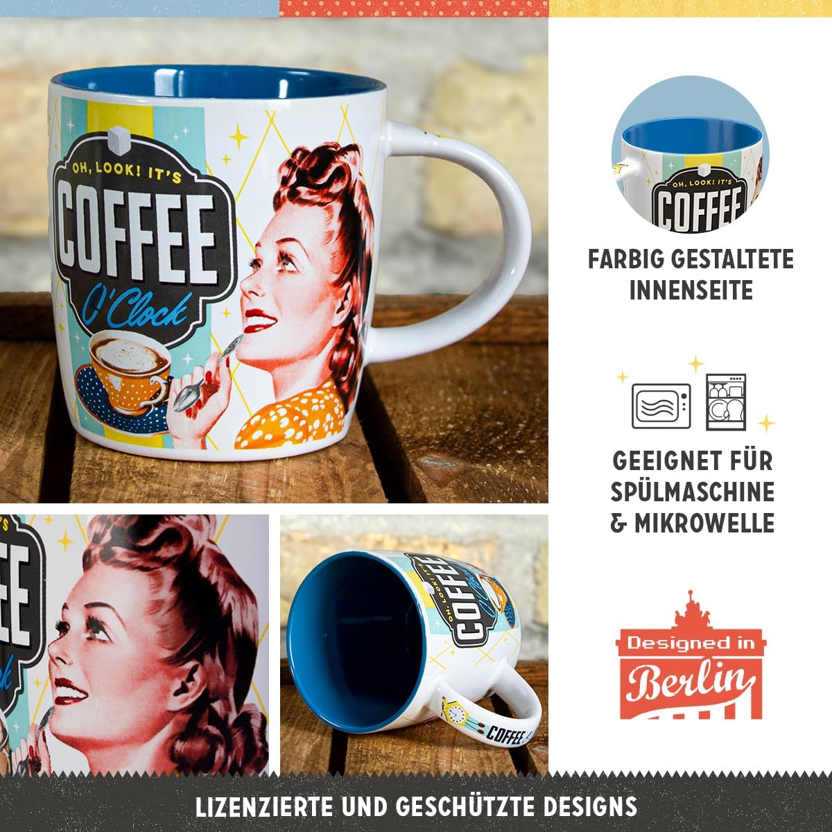 Nostalgic-Art 43019 Say it 50's - Coffee O' Clock | Retro Tasse | Kaffee-Becher | Geschenk-Tasse | Vintage Geschirr