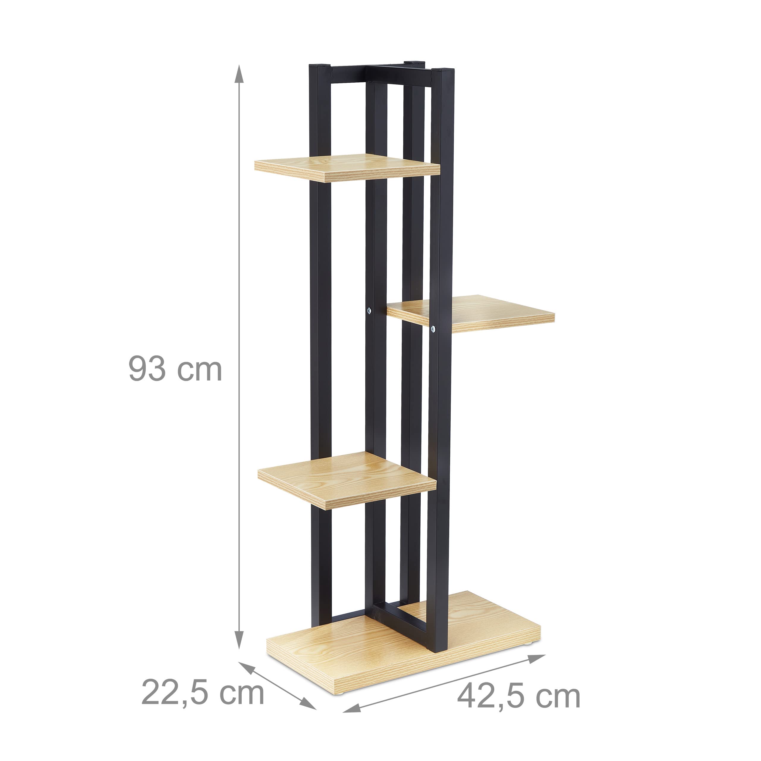 Relaxdays Estantería Metálica Plantas, Escalera Macetas 4 Baldas Interior, Efecto Madera, 93x42,5x22,5 cm, Marrón Claro