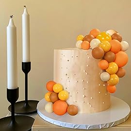 32 PCS Colorful Ball Shaped Cake Topper Pearl Balls Cupcake Cake Insert Topper for Birthday Party Wedding Decoration Supplies (Orange Yellow Apricot Caramel)