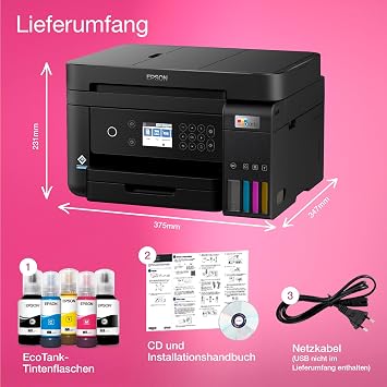 Epson EcoTank ET-3850 A4 Multifunction Wi-Fi Ink Tank Printer with a Included Stock of Inks up to 3 Years