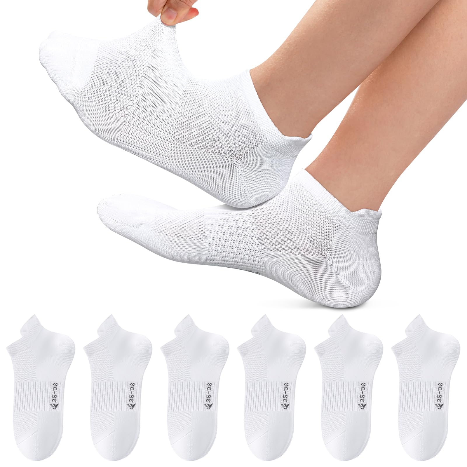 Fullluwaa Sneaker Socken Herren Damen 6/10 Paar Kurze Sportsocken Baumwolle | Atmungsaktiv Laufsocken mit Netzgewebe, schneller Feuchtigkeitsabtransport und trockene Füße für komfortables Sporttreiben