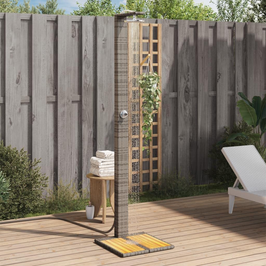 vidaXL Douche d'Extérieur, Meuble de Jardin avec Poignée Rotative, Douche de Piscine Patio Arrière-Cour, Gris Résine Tressée Bois Acacia