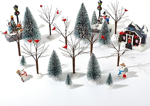 Miniatura 7 de Juego de 16 piezas de árboles de pueblo de Navidad, accesorios de pueblo de Navidad, decoración de ramas desnudas en miniatura, árboles de escarcha