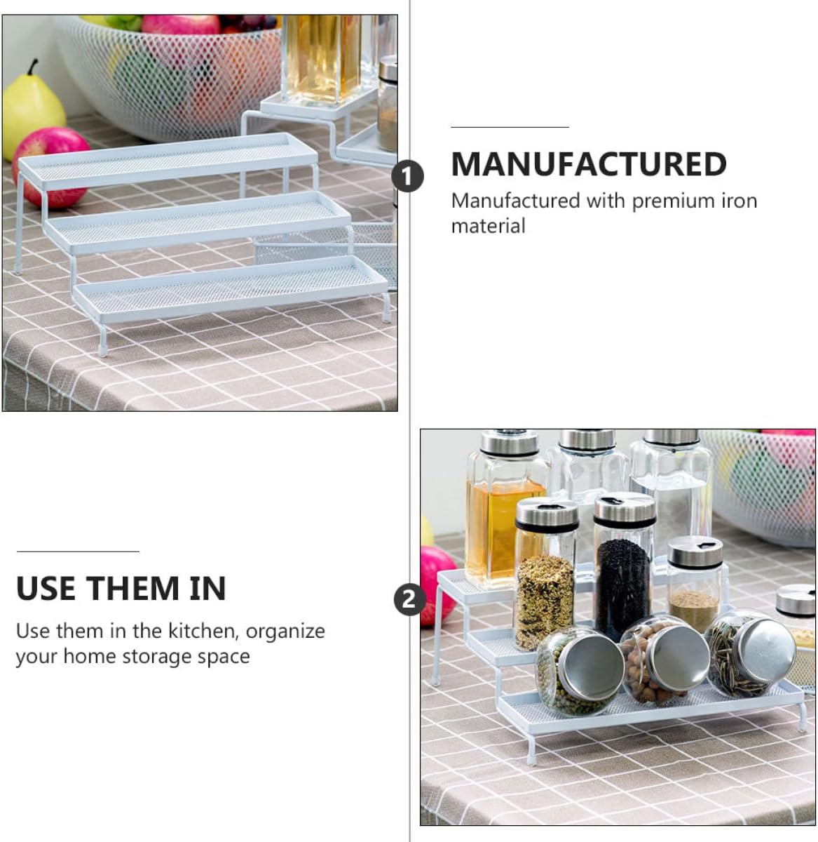 Amosfun 3pcs Extendable Iron Spice Rack Set, 3-tier Adjustable Storage Holders for Kitchen Counter and Household Seasoning Bottles Random Color