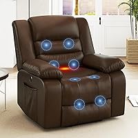 ANJ Power Lift Recliner Chair with Massage & Heat - PU Leather Electric Lift for Elderly, Oversized Brown Recliner w/ Remote