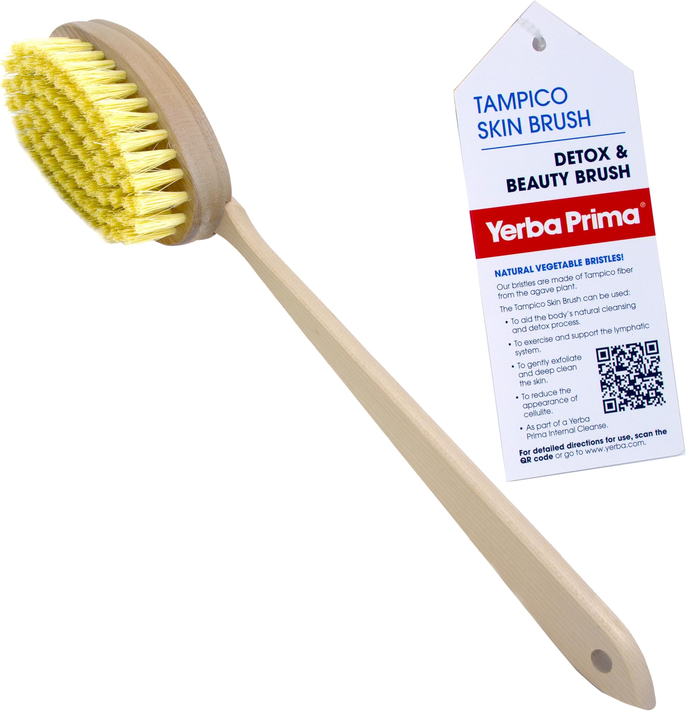 Yerba Prima Tampico Skin Brush for Exfoliation, Dry Brushing, and Blood Circulation with Natural Fiber Bristles and an All-Natural Maple Wood Handle - 1 Brush