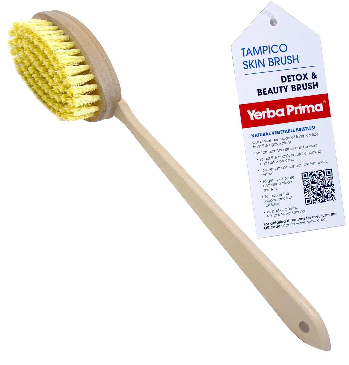Yerba Prima Tampico Skin Brush - Natural Fiber Dry Brushing for Exfoliation, Circulation, Lymphatic Cleanse & Cellulite Reduction