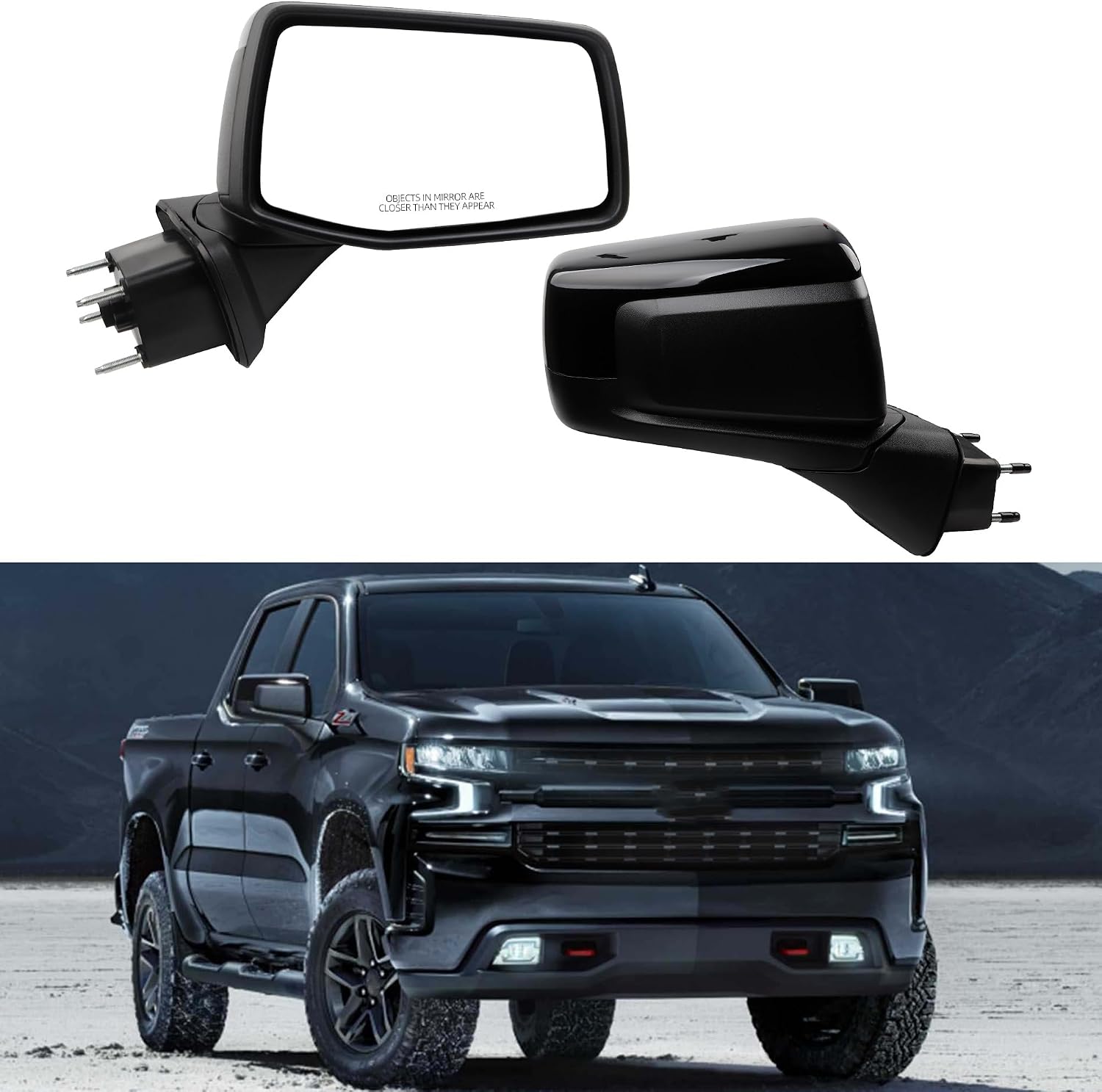 dasbecan passenger side mirror compatible with 2019-2024 chevy silverado 1500 right mirror with power heated/temperature sensor/manual folding black replace#gm1321583 (7 pins) r-7pin