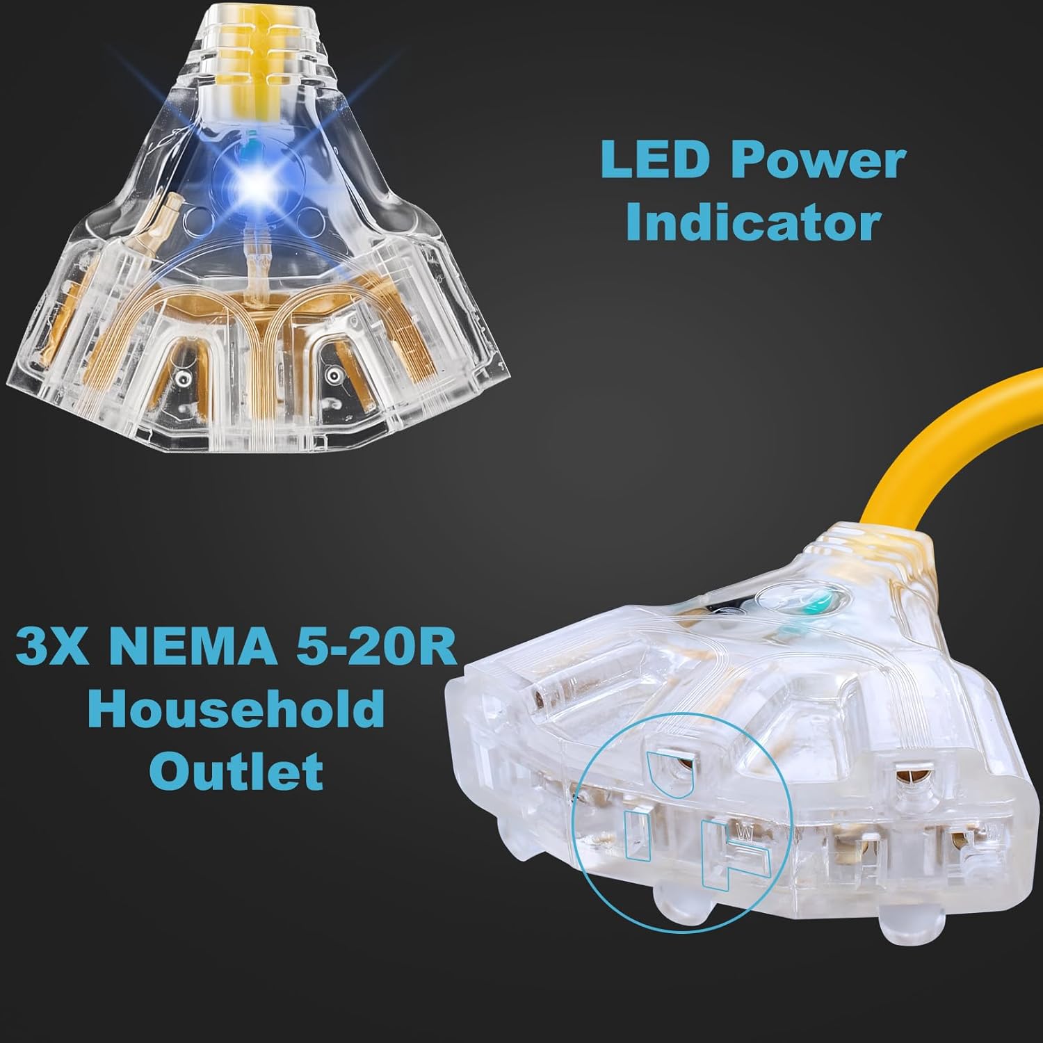 30 Amp to 110V 20 Amp RV Power Adapter Generator Distribution Extension Cord Cable NEMA TT-30P Male to 3x5-15R/20R Outlets Splitter with LED Indicator,3-Way 120V Electrical for RV Generators