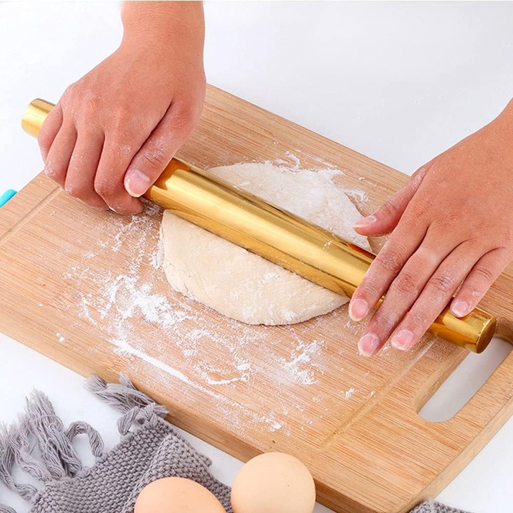 Rolling Pin Stainless Steel Peal Pin Kitchen Utensils Dough Roller Bake Pizza Noodles Making Non-Stick Baking Tool(Multicolor)