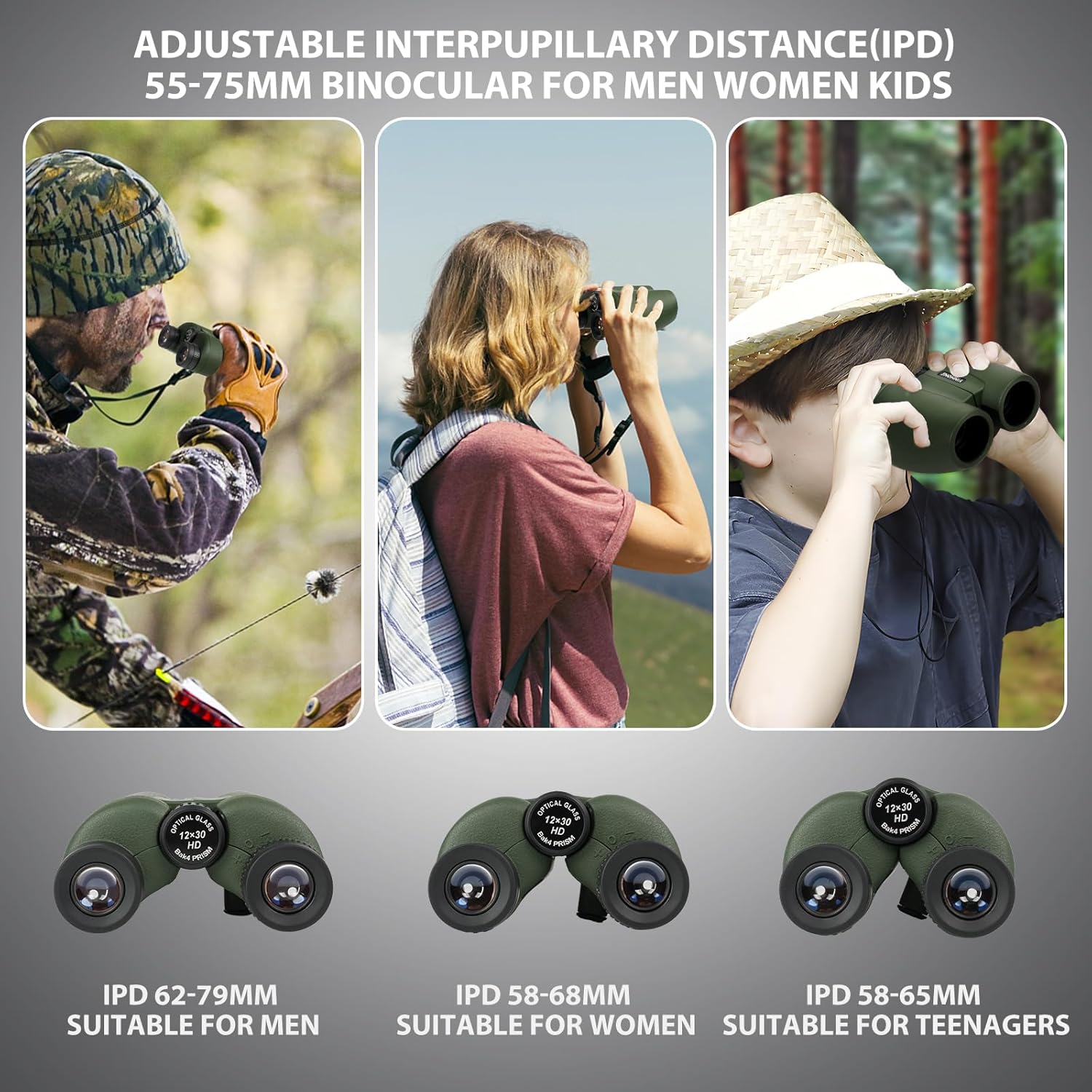 2026 New HD Small 12X30 Compact Binoculars with Phone Adapter BAK4 Prism FMC Lens, High Powered Small Lightweight Binoculars for Kids&Adults Bird Watching,Outdoor,Wildlife,Sports,Travel-Dark Green