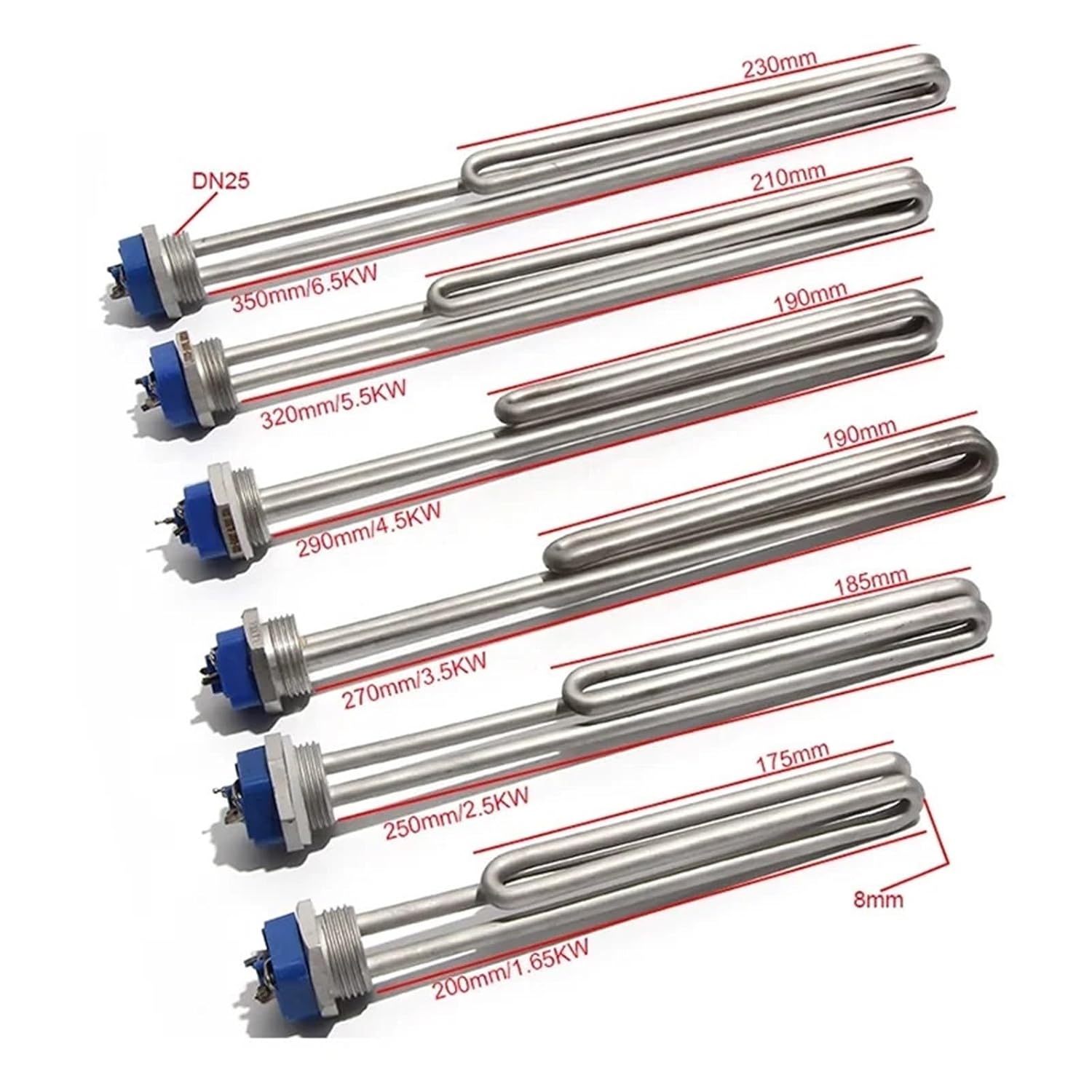220V-240V Solar Stainless Steel Resistance Ten for Water NPT 1" Thread Tank Heating Element 2500W 3500W 4500W 5500W(5.5KW 320mmL)