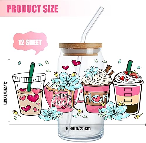 Miniatura 2 de 12 hojas de transferencia de vasos UV DTF para vidrio, película transparente UV DTF, calcomanías de transferencia de vasos, calcomanías impermeables