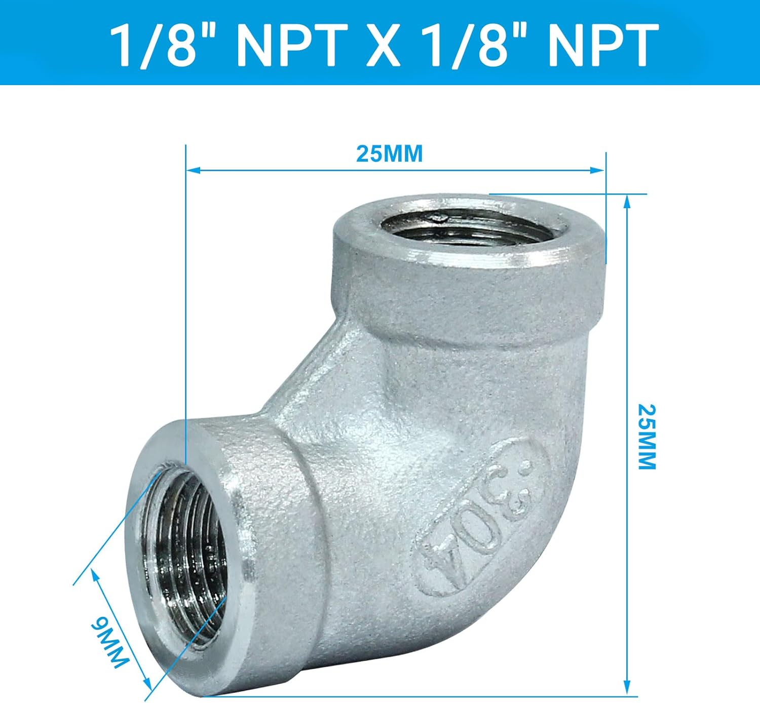 4 Pack 90 Degree Elbow Fittings, 304 Stainless Steel 1/8" NPT Female to Female Threaded Pipe Fittings, for Garden Marine Plumbing Industrial
