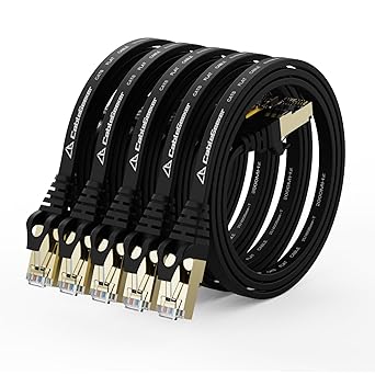CableGeeker Cat 8 Ethernet Cable 1FT 5 Pack All-Black, 40Gbps 2000Mhz High Speed LAN Network Cable Gigabit Cat8 Patch Cables, Professional RJ45 Flat Internet Cable for Modem/Router/PC/PS5/Xbox