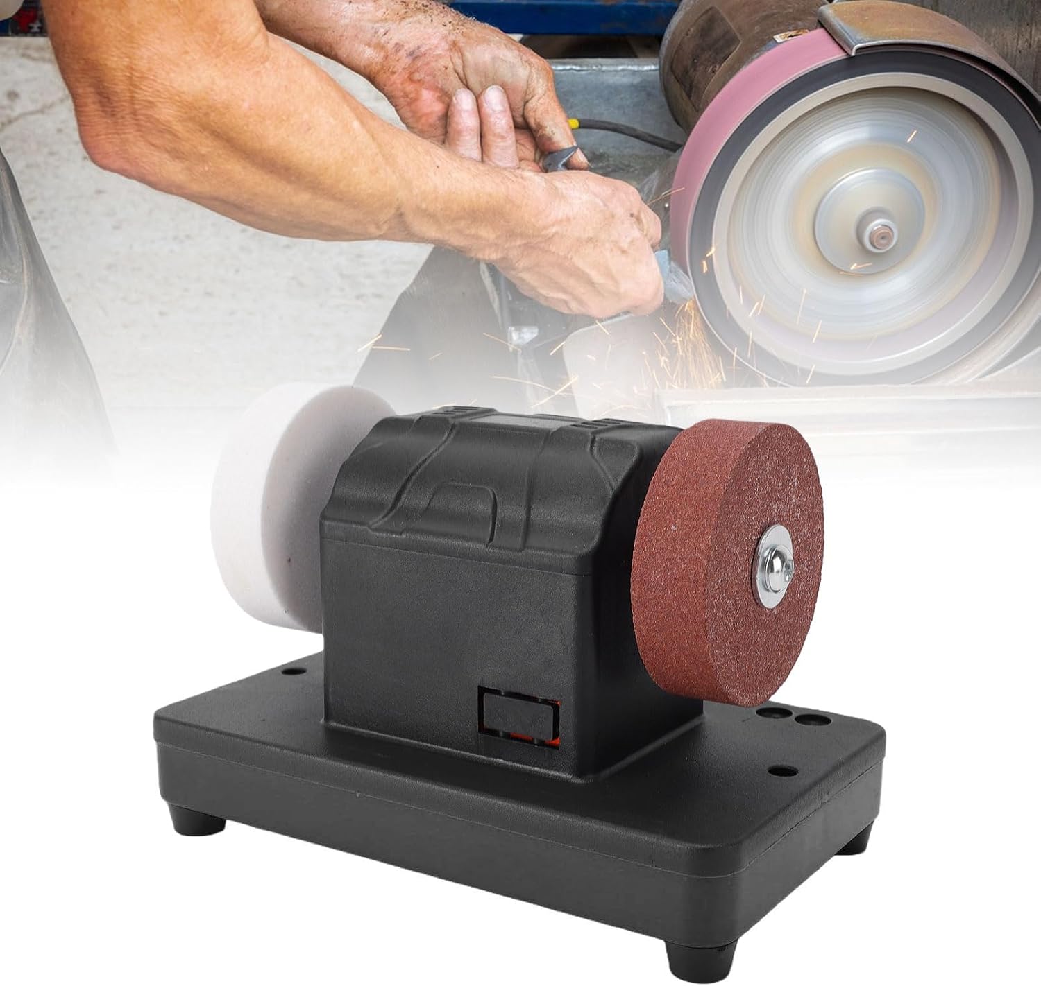 Fafeicy Cordless Bench Grinder Mini Bench Grinder Small 2000-6000RPM Variable Speed with Dual 3 Inch Grinding Wheels 36 60 Grit for Tool Grinding Rust Removal Sharpening