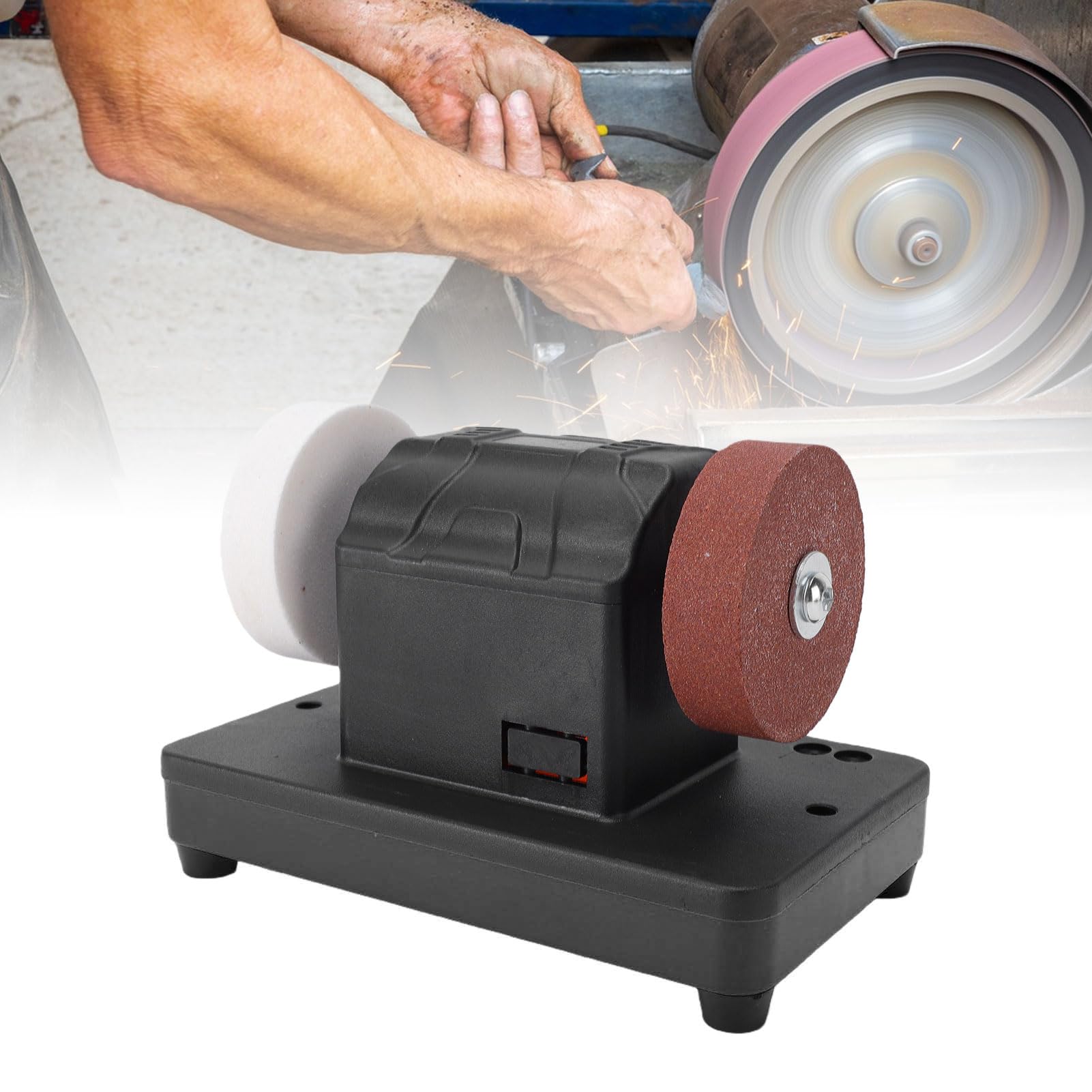 Fafeicy Amoladora de Banco Inalámbrica Mini Amoladora de Banco de Pequeña 2000-6000 RPM Velocidad Variable con Discos Abrasivos Dobles de 3 Pulgadas Grano 36 60 para