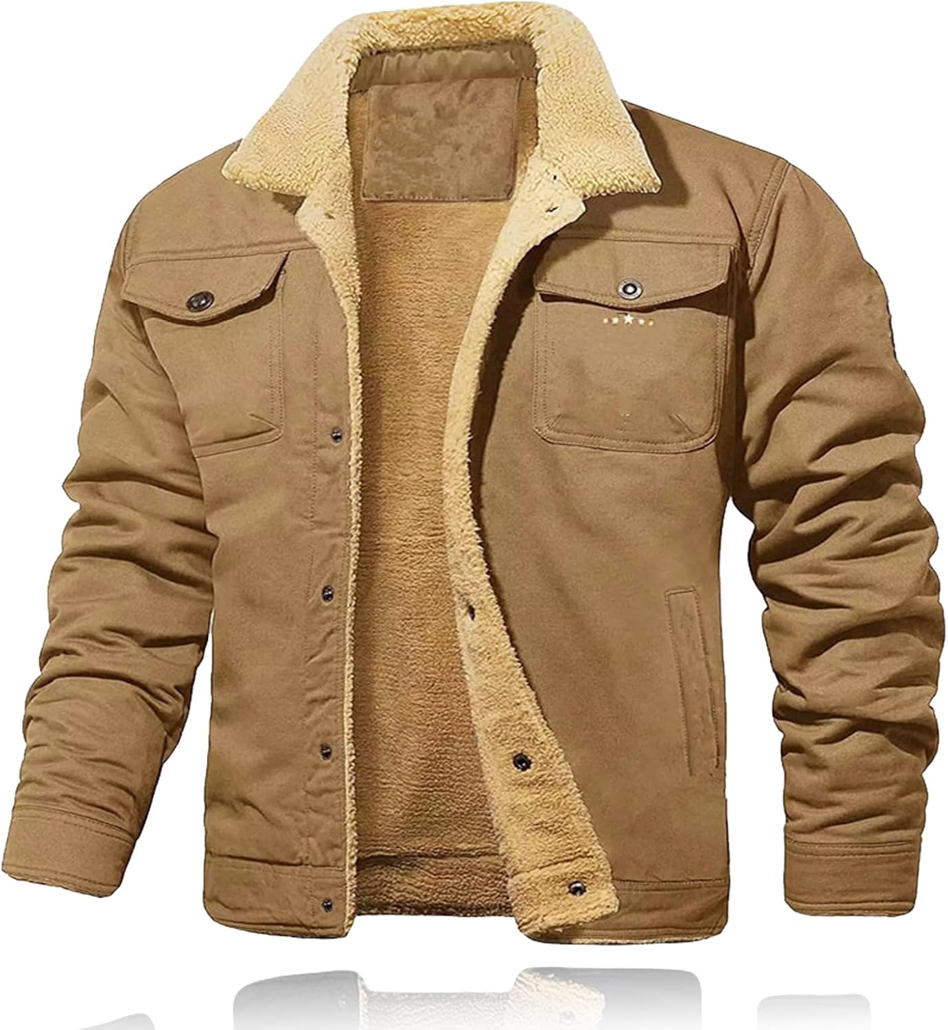 Men's Retro Western Winter Fleece Jacket, chamarras vaqueras para hombre, Trucker Lapel Work Cargo Jackets Coat Outerwear