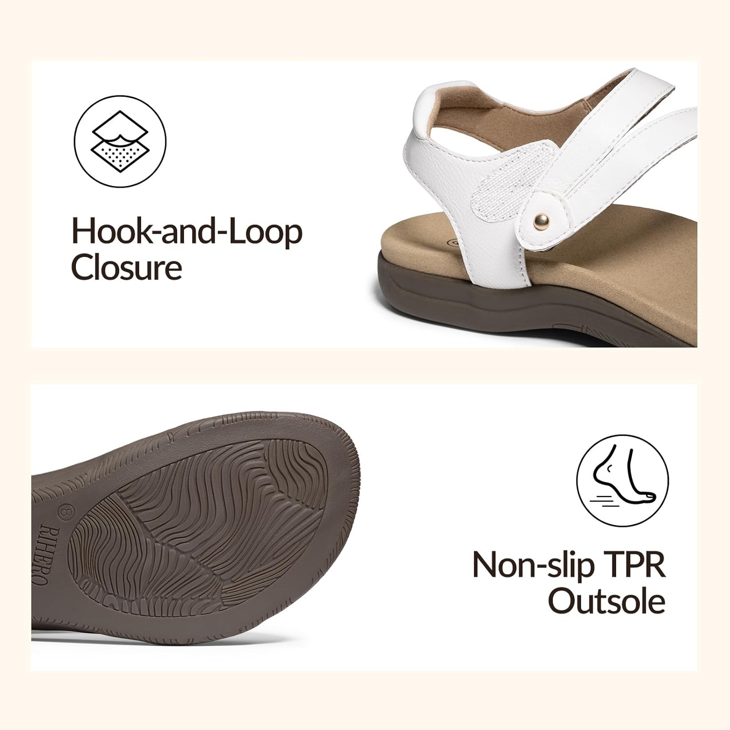 Rihero Orthopedic Sandals for Women Arch Support Comfortable Flat Sandals with Adjustable Strap for Summer Beach Walking - Image 5