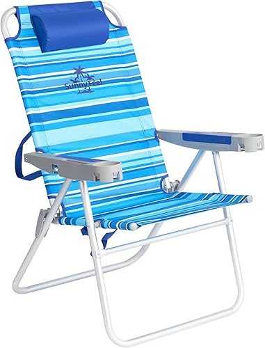 SUNNYFEEL Silla de playa plegable alta, ligera, silla de arena portátil para adultos, resistente 300 libras con portavasos, sillas de césped