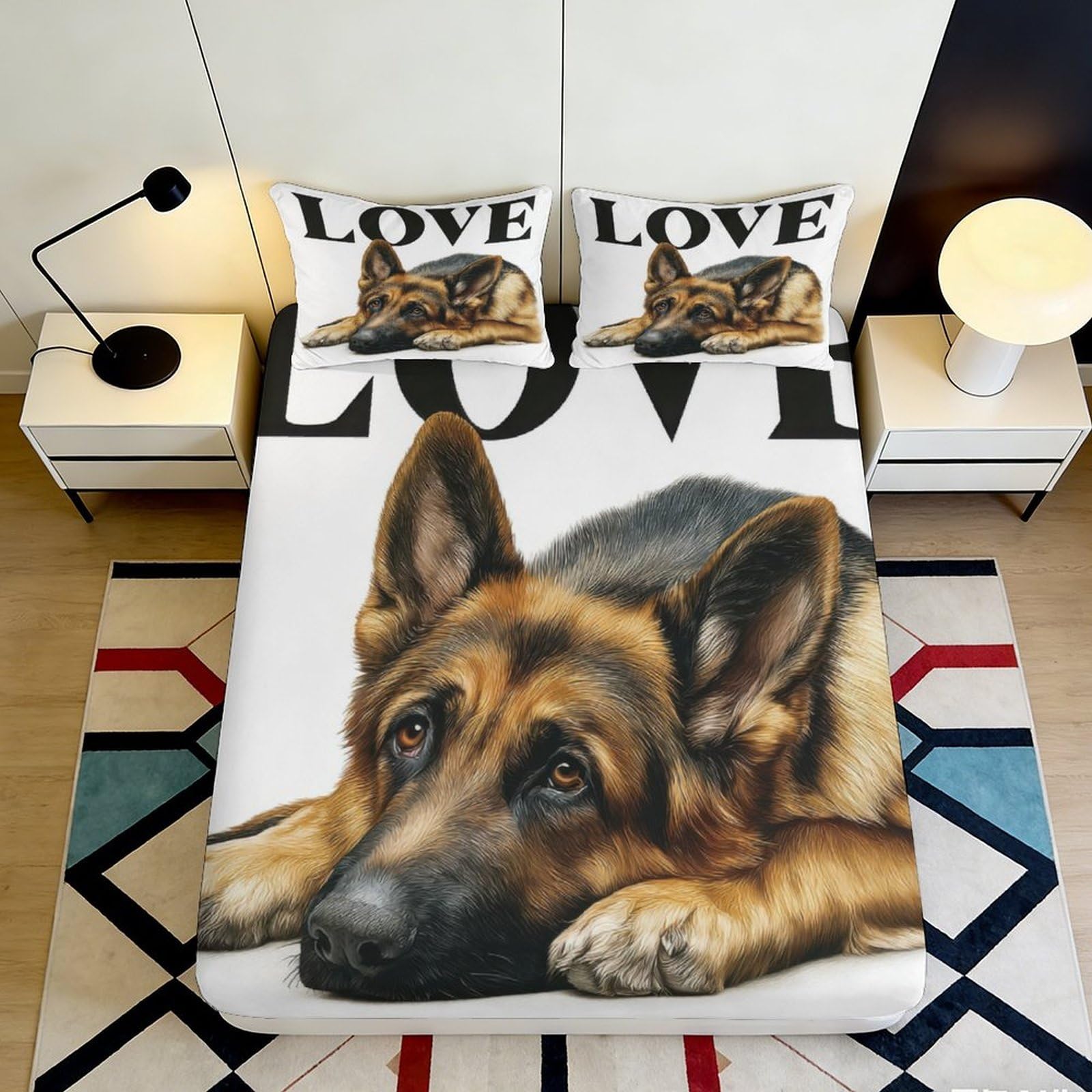 Jqzkxnhpbr Style-4 3D Printed German Shepherd Fitted Sheet Microfiber Soft Anti-Slip Dog Bed Cover For Bedroom Dorm Mattress Decor 90X200x25cm