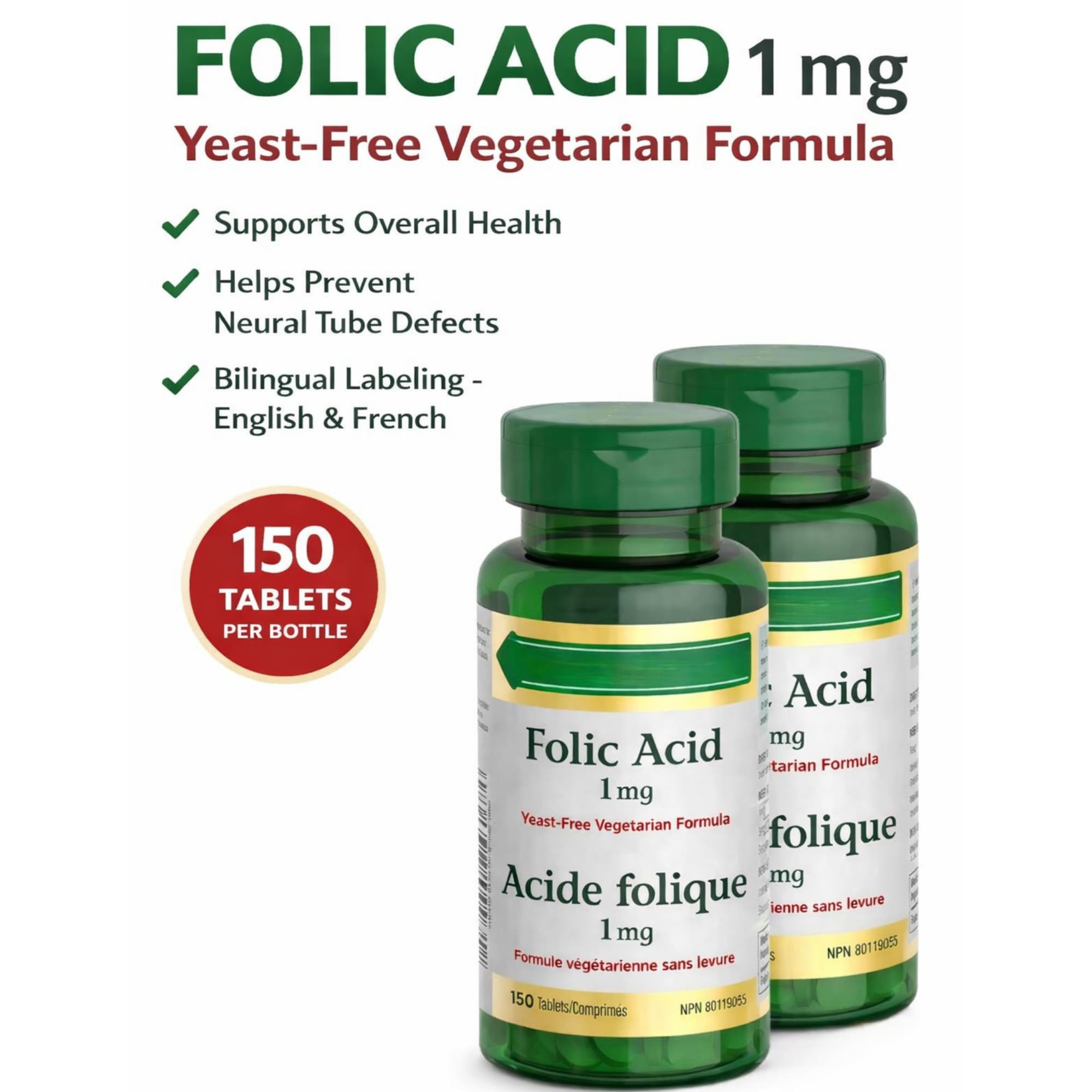 Wellness Bundle Includes Nature Bounty Folic Acid 1 mg, 150 Tablets – Value Pack (Pack of 2) — Amazon image 4