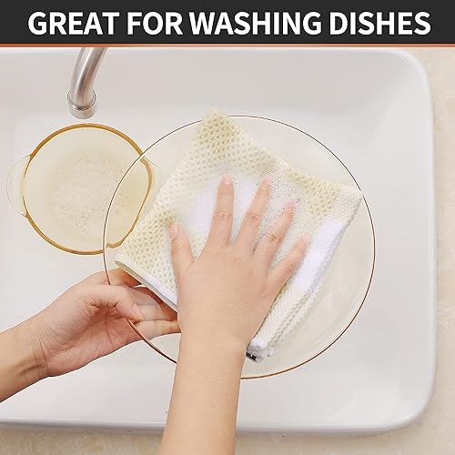 Miniatura 4 de Homaxy Toallas de cocina a cuadros de 100 % algodón, 13 x 28 pulgadas, súper suaves y absorbentes, para secar platos, paquete de 4, blanco y beige