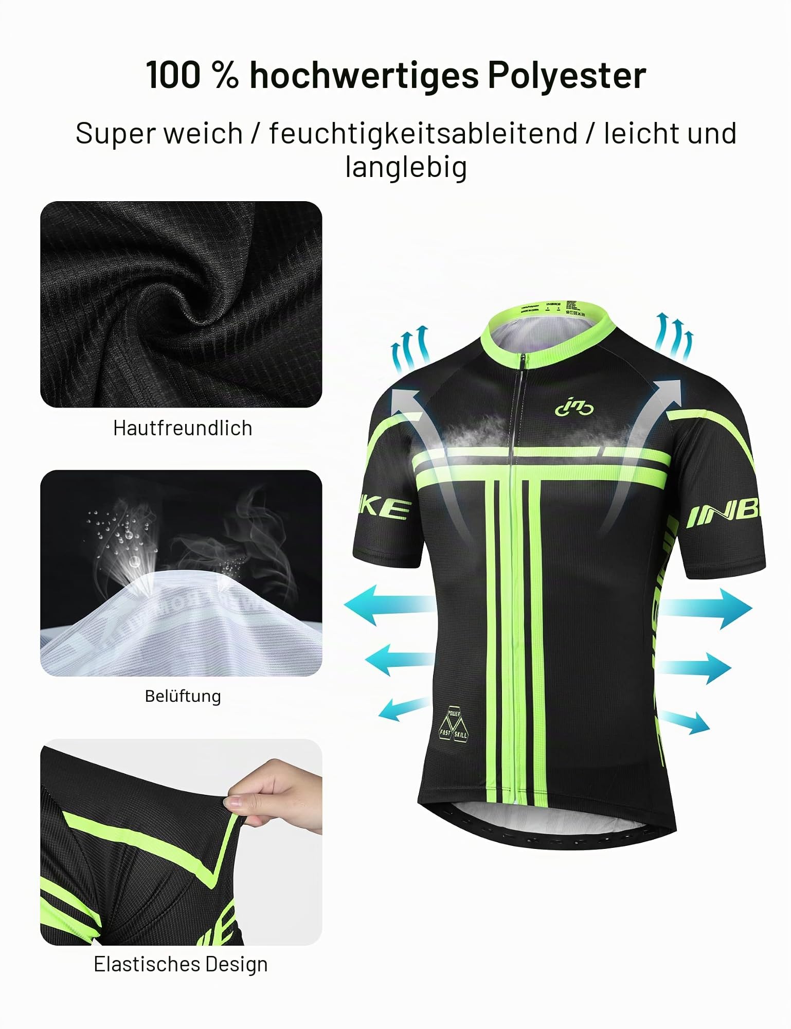 INBIKE Radtrikot Set Herren Kurzarm mit Sitzpolster Schnell Trocknend Atmungsaktiv Fahrradbekleidung Fahrradtrikot+Trägerhose/Radlerhose für Radfahren MTB Rennrad QG194
