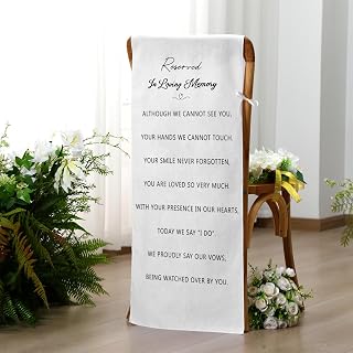 Reserved Wedding Chair Sign Banner in Loving Memory Reserved Signs for Wedding with Love from Heaven Cotton Linen 15'' x 50'' Save a Seat for Someone in Heaven Be There(White,Loving)