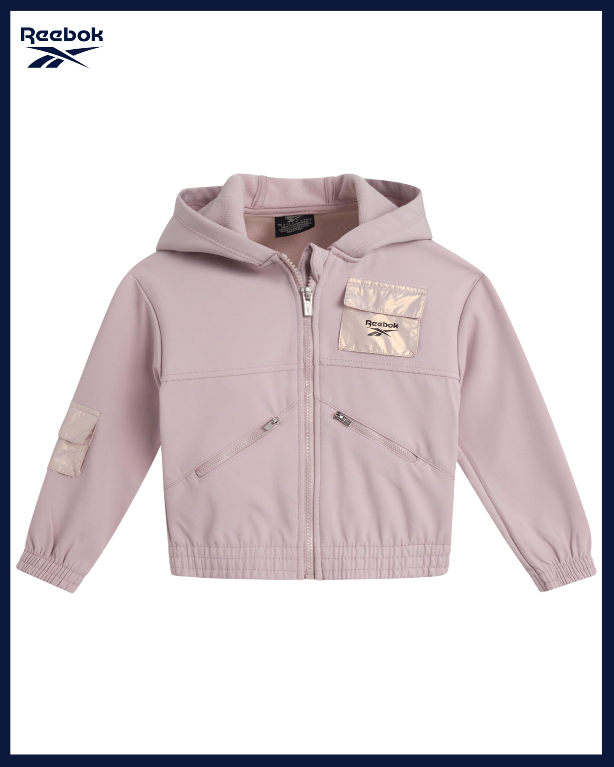 Reebok Set di abbigliamento sportivo per bambine e bambine, 3 pezzi, in pile, con felpa con cappuccio e pantaloni da jogging
