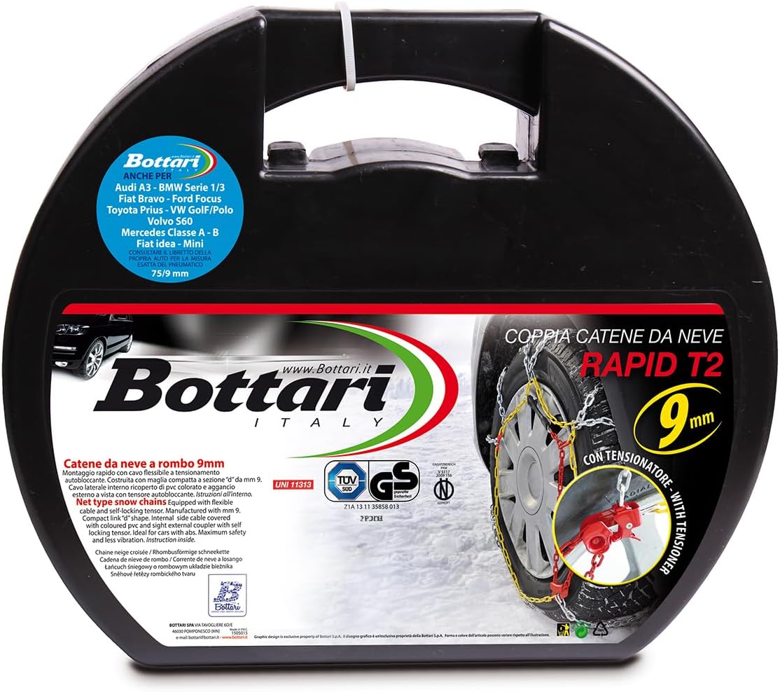 Bottari 18823 "Rapid T2, 9 mm car Passenger Snow Chains, TUV and ONORM Approved, Size 065