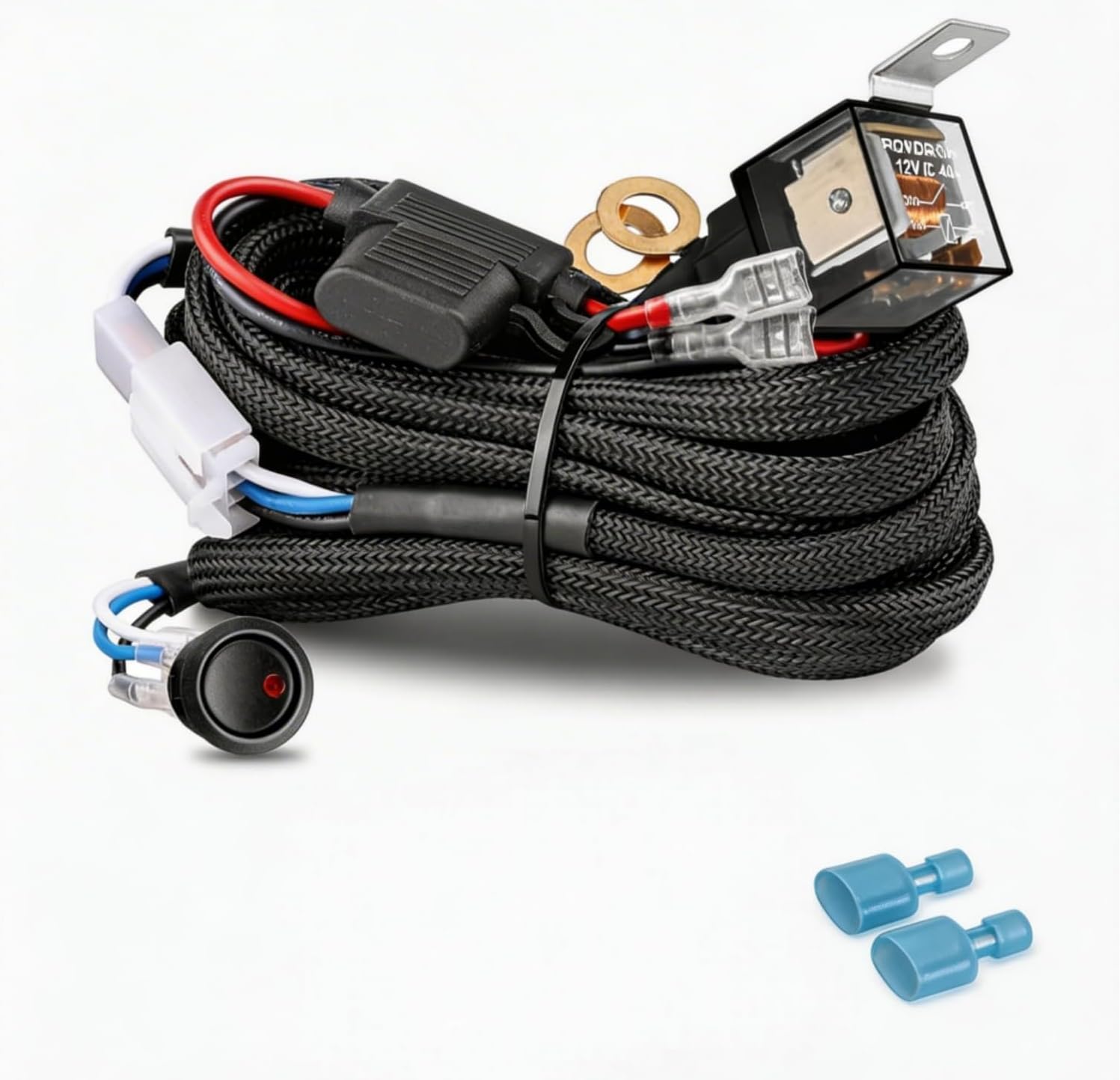 YCHOW-TECH Wiring Harness 1 Lead, 12V 40A Rock Switch Relay Fuse Nylon Wiring Harness Kit for LED Light Bars Fog Lights Work Lights Driving Lights Offroad LED Pods Wire Kit for Truck UTV ATV Boat