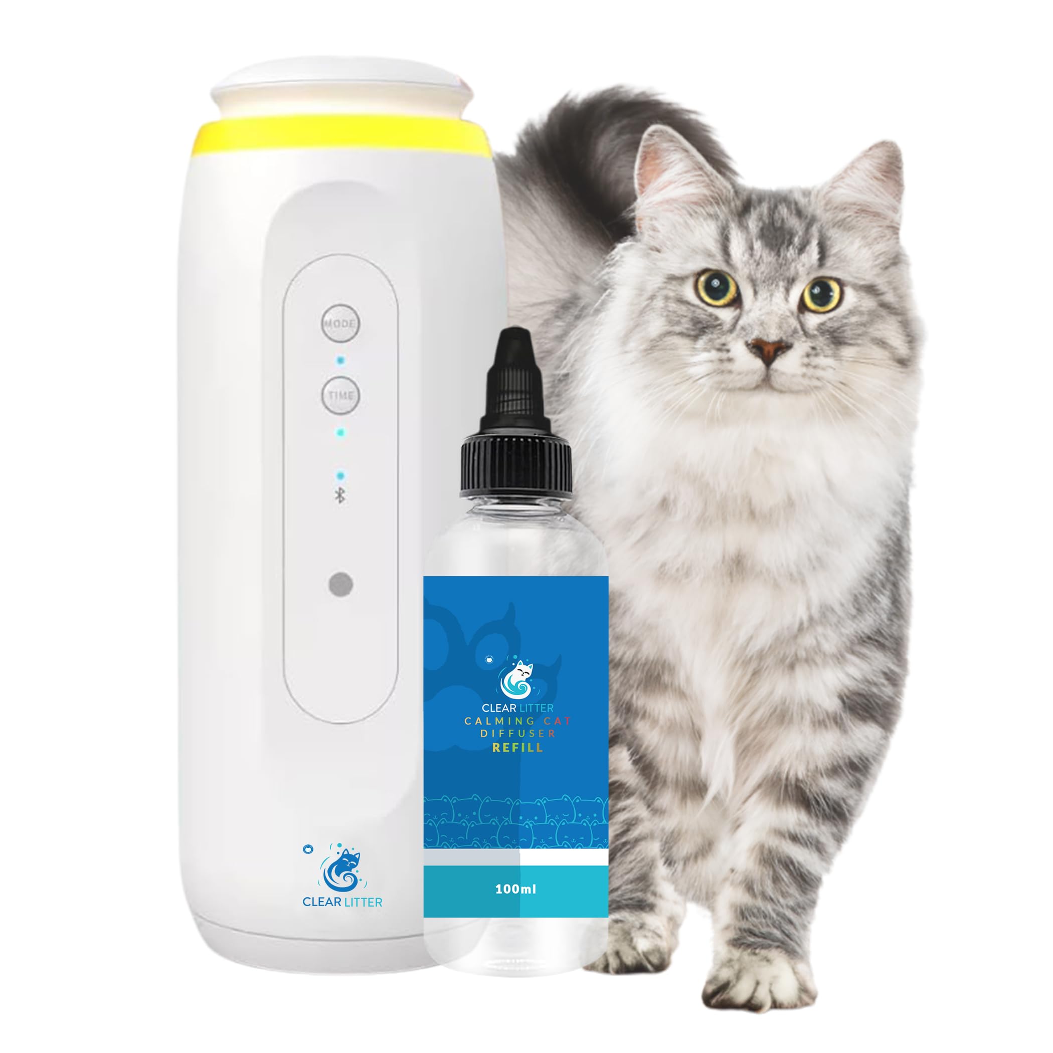 Cat Calming Pheromone Diffuser with Bluetooth Control for Multi-Cat Households—Includes 100 ml Refill; Effective Stress and Behavior Relief; Easy Plug-In Design to Reduce Feline Anxiety and Aggression