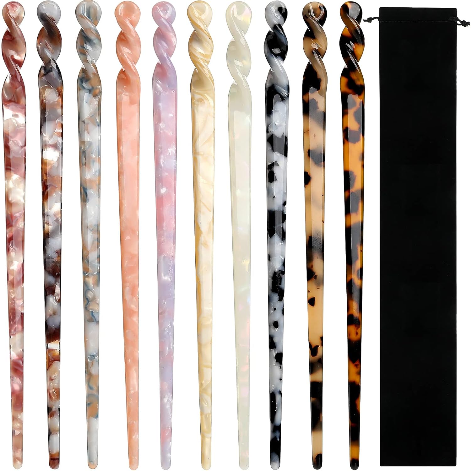 10 Pieces Acetate Hair Sticks Styling Hair Vintage Leopard Print Tortoise Shell Hairpin Chopsticks Hairpins Disk Hair Sticks Hair Accessories with Flannelette Bag for Women Girls (Novel Pattern) : Beauty & Personal Care
