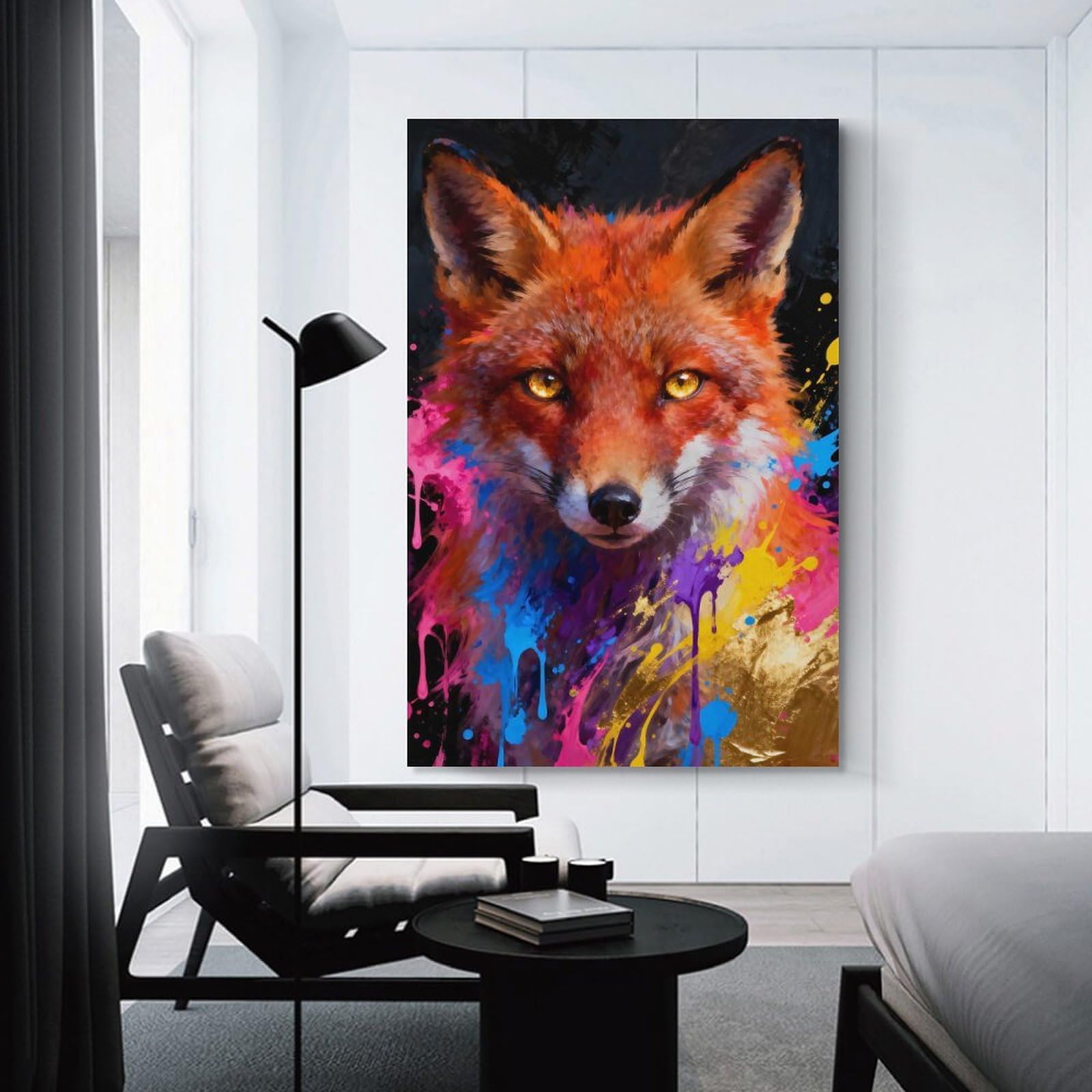 Junmoney Colorful Fox Portrait Home Decor Wall Art, 24x36inch(60x90cm), for Wall Displays, Bedrooms Or Room Updates, Ideal for Building A Coordinated Art Wall