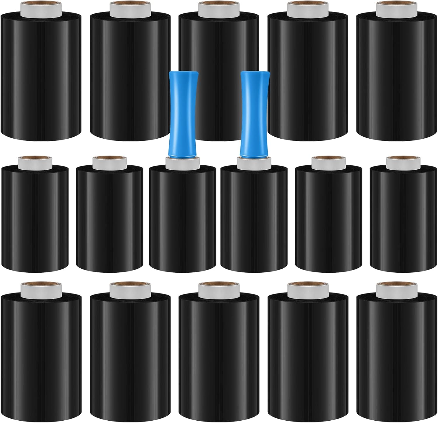 Jutom 16 Pcs Mini Stretch Film Industrial Shrink Wrap Roll Plastic Film for Moving 2 Handles 5" x 1000 ft Pallet Wrap Packaging Self Adhering Shipping for Moving Furniture Packing (Black,Blue)