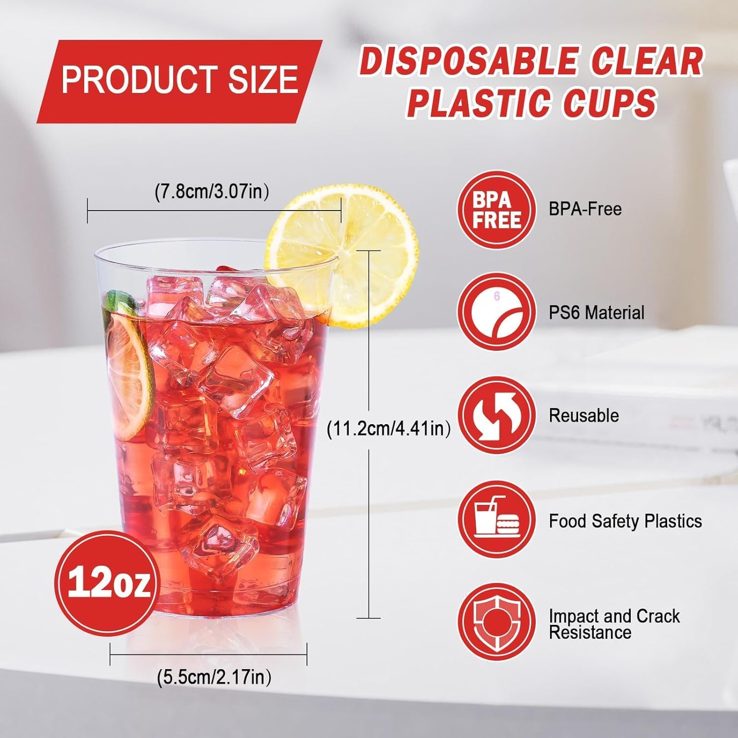300 Pack 12 oz Clear Plastic Cups, Disposable Heavy Duty Hard Plastic Cups, Wine Drinking Cups, Cocktail Glasses, for Party, Wedding, Home, Dinner