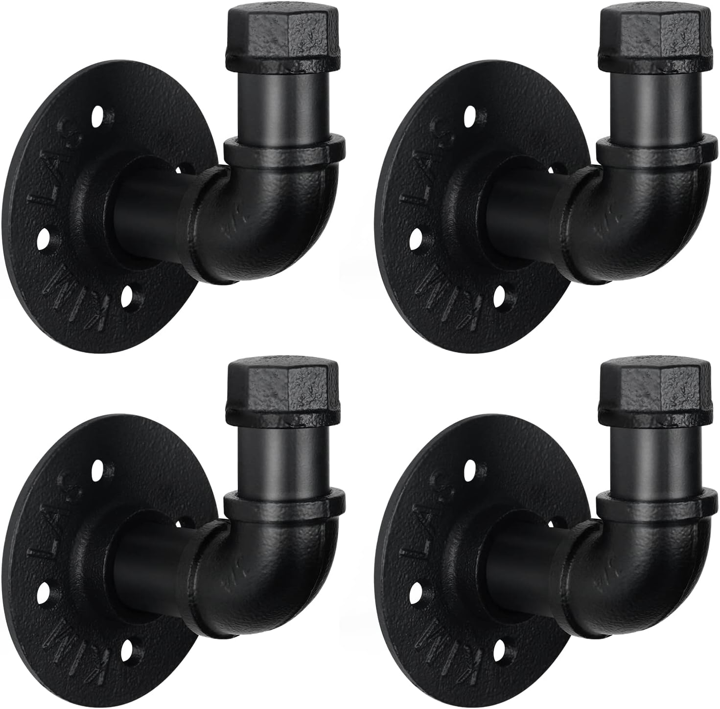 HouseAid Industrial Iron Pipe Towel Hook Holder, Farmhouse Rustic Robe Hook for Bathroom, Vintage Style Clothes Hook Hanger, Wall Mounted, Matte Black (4 Pack)