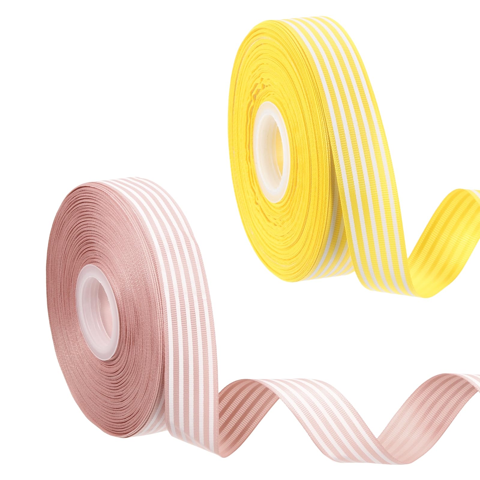 PATIKIL 50 Yards x 1" Christmas Striped Ribbon, Yellow/Light Pink Candy Roll Fabric Wrapping Ribbons for Craft Wreath Birthday Wedding Festival Decoration โ image 1