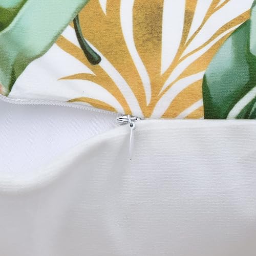 Miniatura 5 de Bonhause Juego de 4 fundas de almohada de hojas tropicales de 18 x 18 pulgadas, fundas decorativas de terciopelo suave con hojas de palmera verdes y