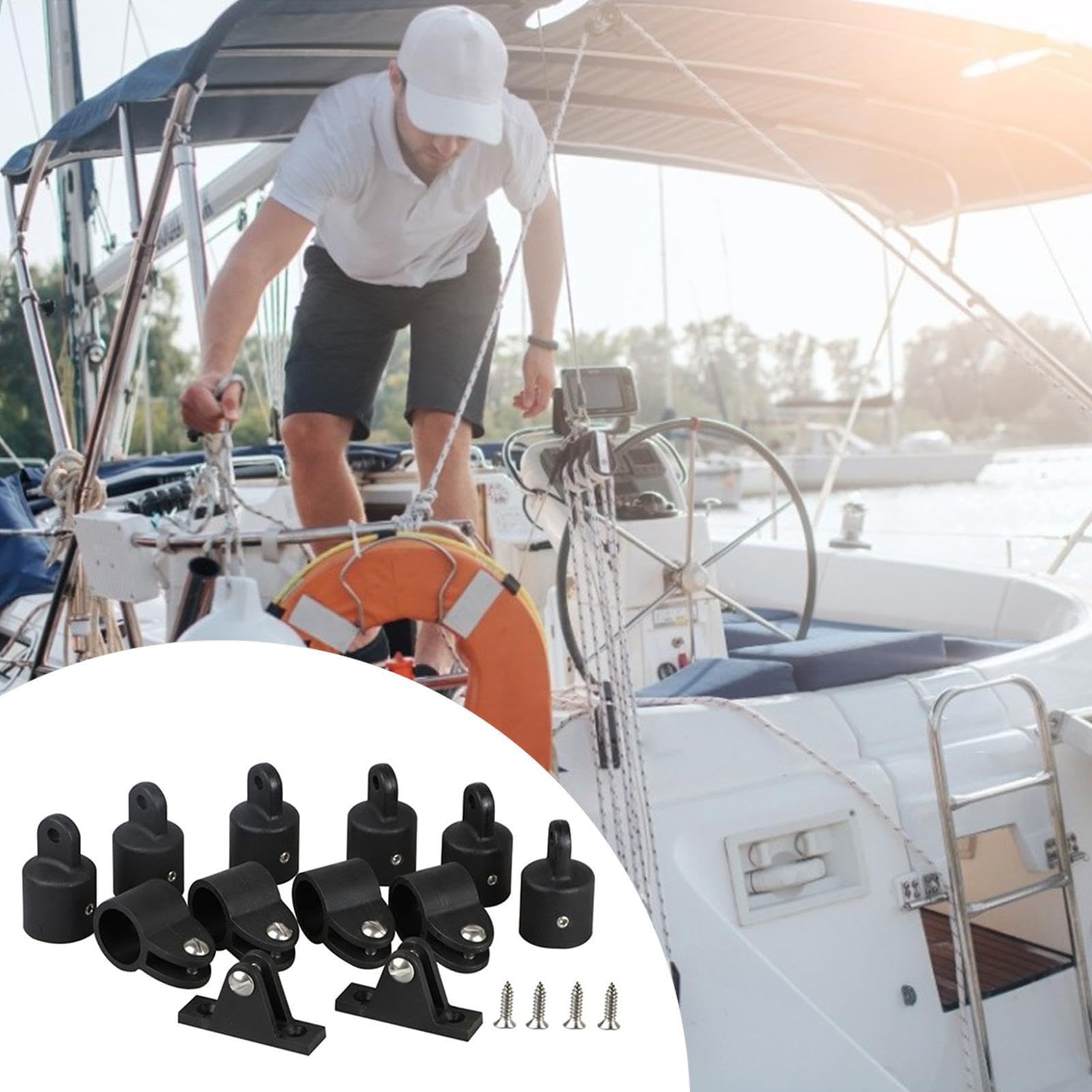 Bimini Top Herrajes De Nylon Negro Marino - Tirantes Bimini Top Ajustable Con Bucles Y Cierre De Bucle, Los Accesorios De 12 Piezas Para Toldos Incluye Deslizadores de Espalda, de Ojales, D