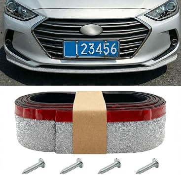 Craedli 2.5M/8.2Ft Car Front Bumper Lip Spoiler, Anti-Collision Self-Adhesive Front Lip Splitter Body Spoiler, Universal Auto Exterior Side Skirt Protector Accessories for Car Truck SUVSilver