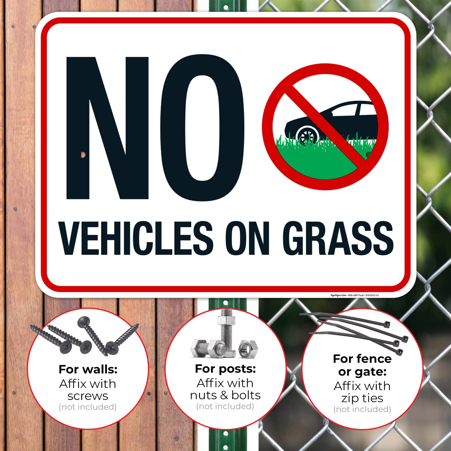 No Vehicles On Grass Sign, 18x24 Inches, Rust Free .063 Aluminum, Fade Resistant, Made in USA