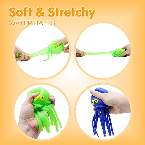 Miniatura 5 de 4E's Novelty Pelotas de agua de pulpo, paquete de 6, juguetes de piscina para niños, sensoriales, absorbentes, bolas de agua para salpicaduras,